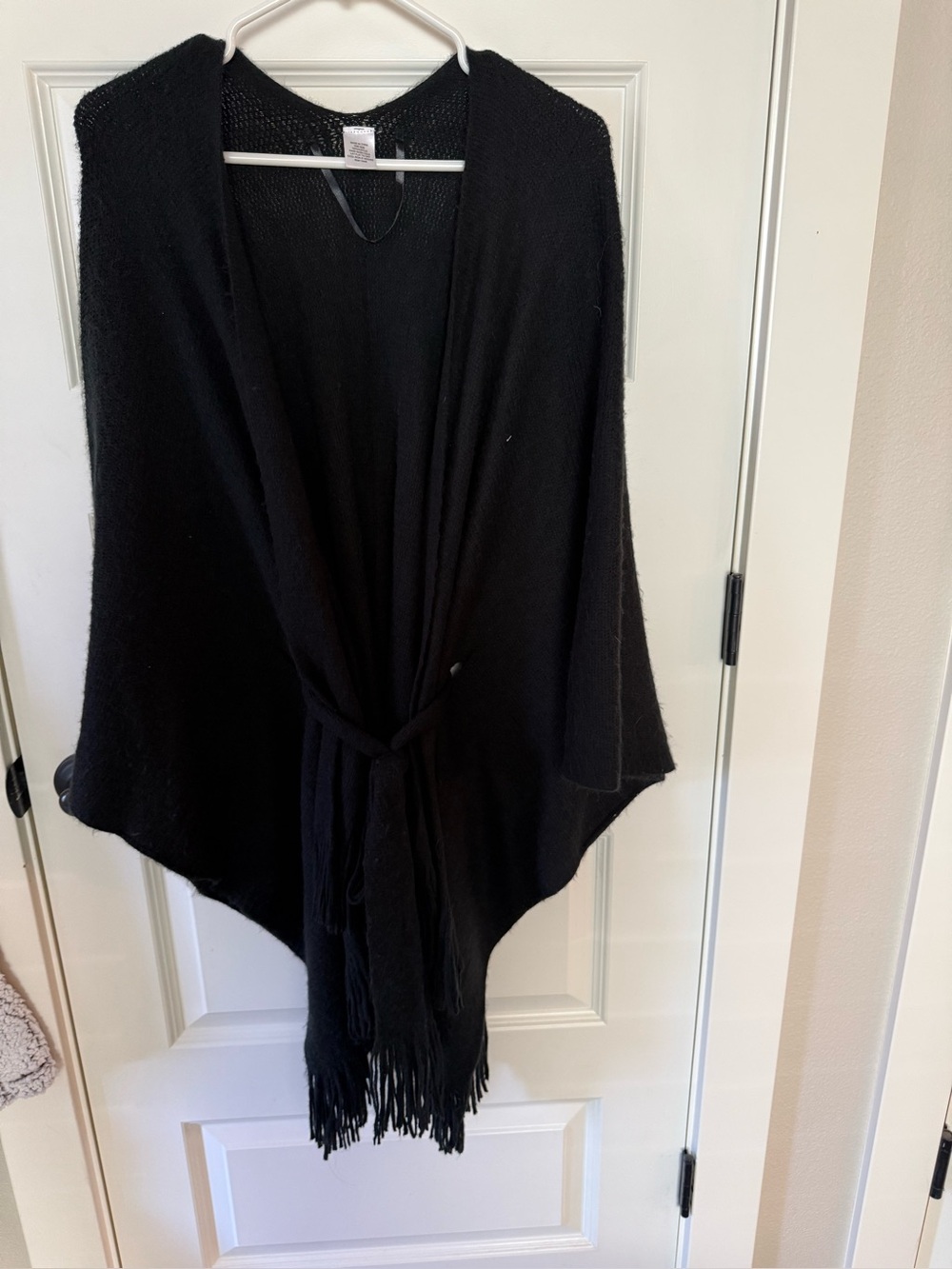 Black Knit Fringe Poncho